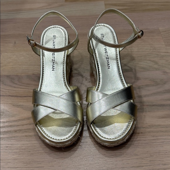 Stuart Weitzman Metallic Gold Wedge Sandals - Picture 1 of 3